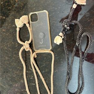 Beige and Black Phone Case Lanyard iPhone 13